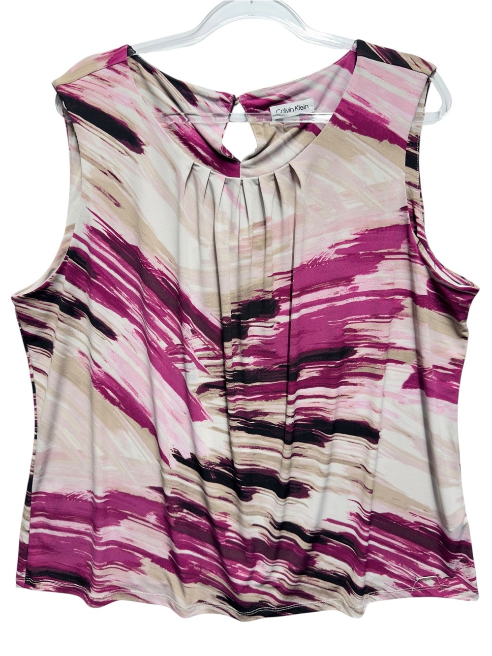 Tuxedo Silky Ponte Scuba Knit Abstract Art Pleated Drape Top Blouse